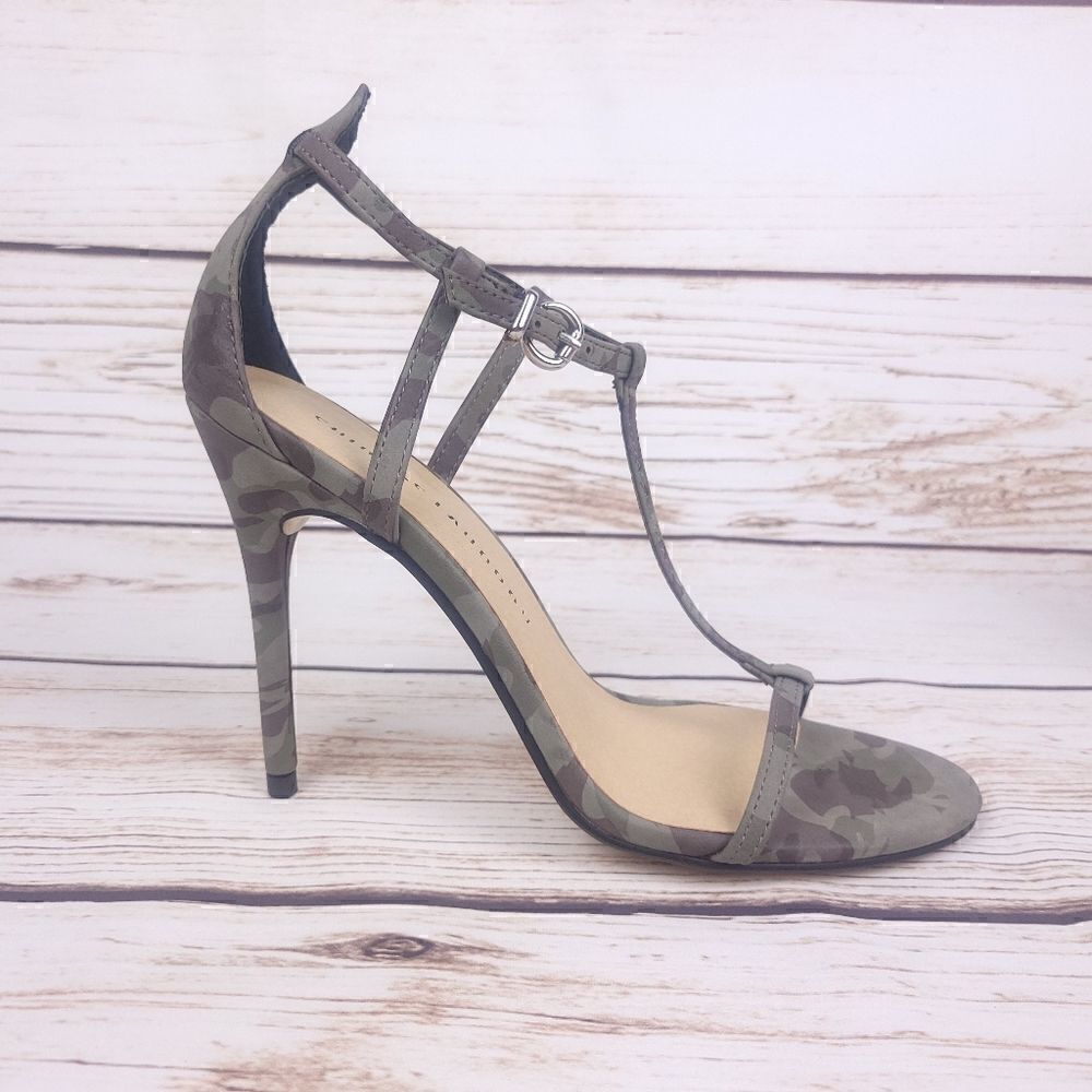 Chinese Laundry Leo Camouflage Olive Open Toe Ankle Strap Pupms High Heels 9M